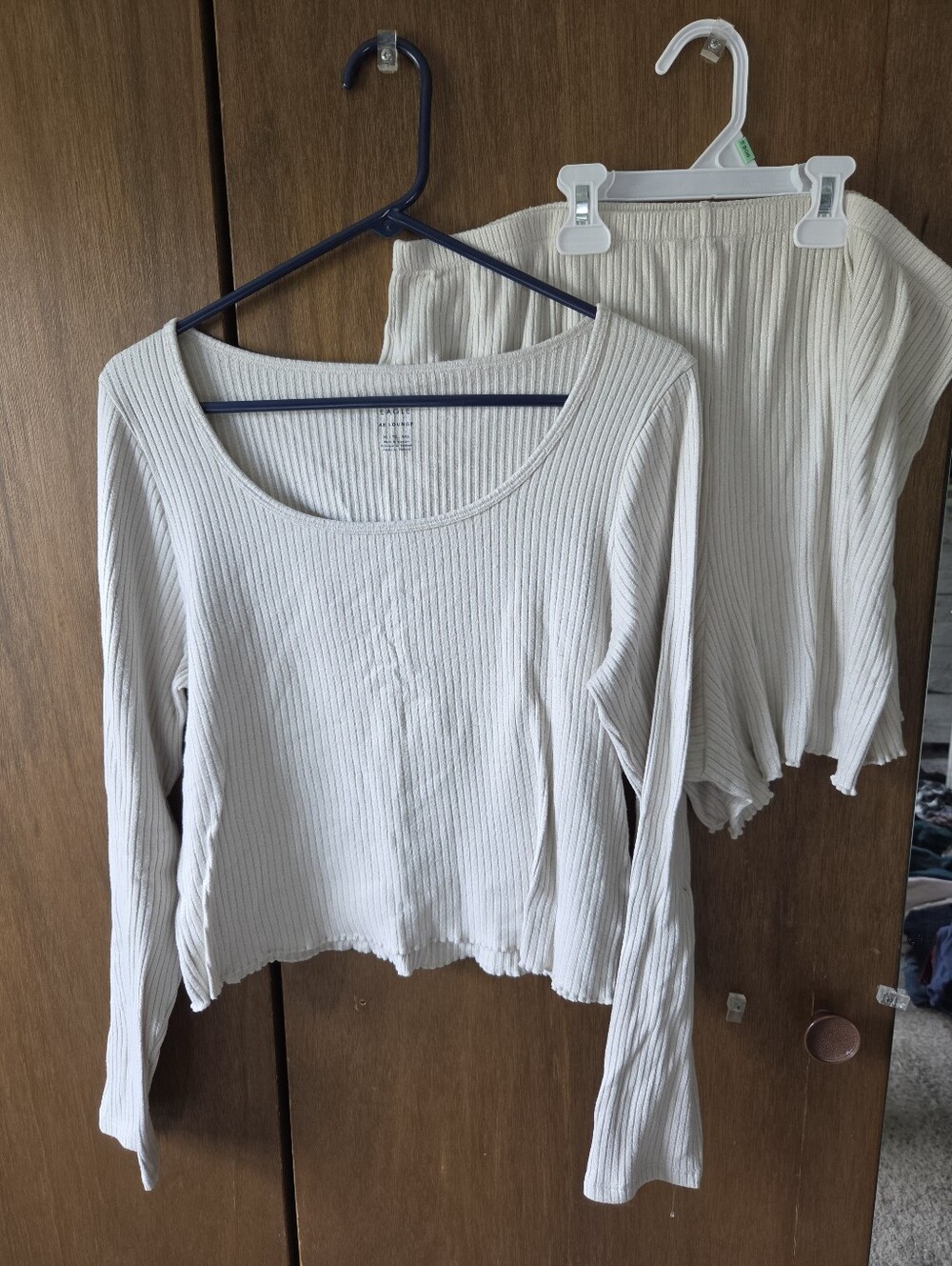 American Eagle Ribbed Plush Pj Set in Cream - XL